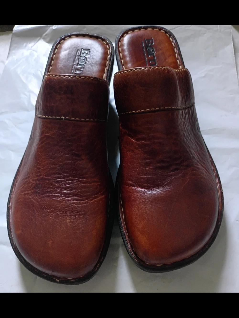 Born Chestnut Brown Leather Slip-On Clogs